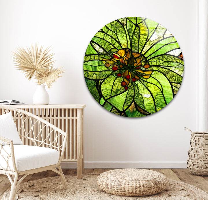 Green Flower Stained Glass Wall Art, glass photo prints, glass picture prints