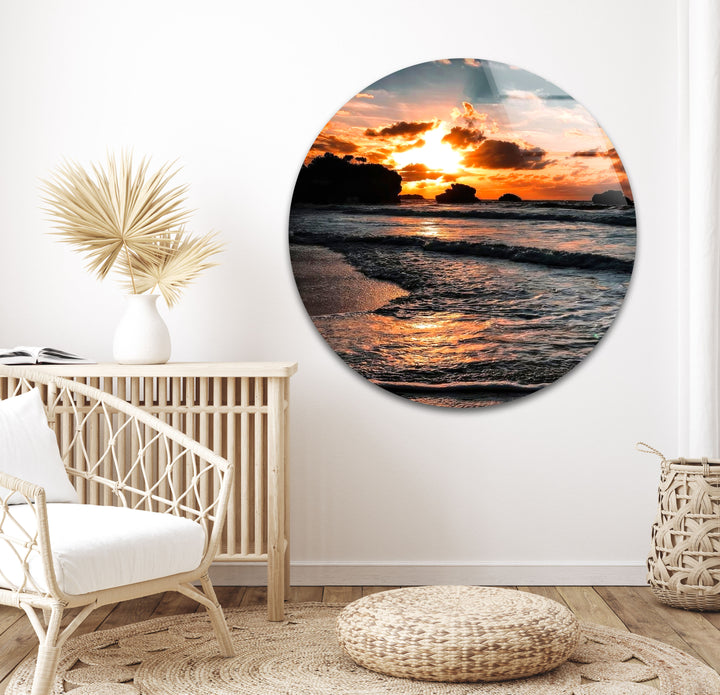 Seashore Sunset Glass Wall Art custom glass pictures, glass art prints