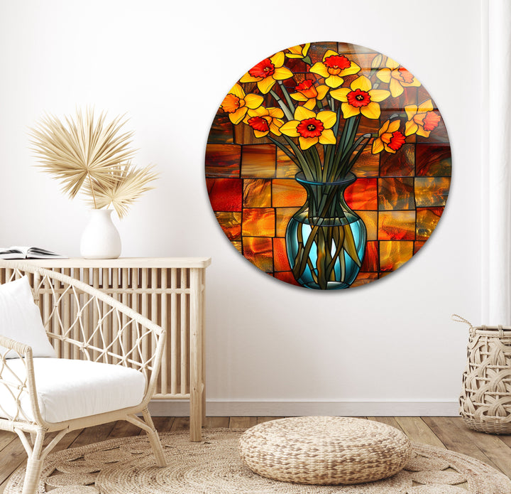 Yellow Daffodil Stained Glass Wall Art, stained glass wall art, stained glass wall decor