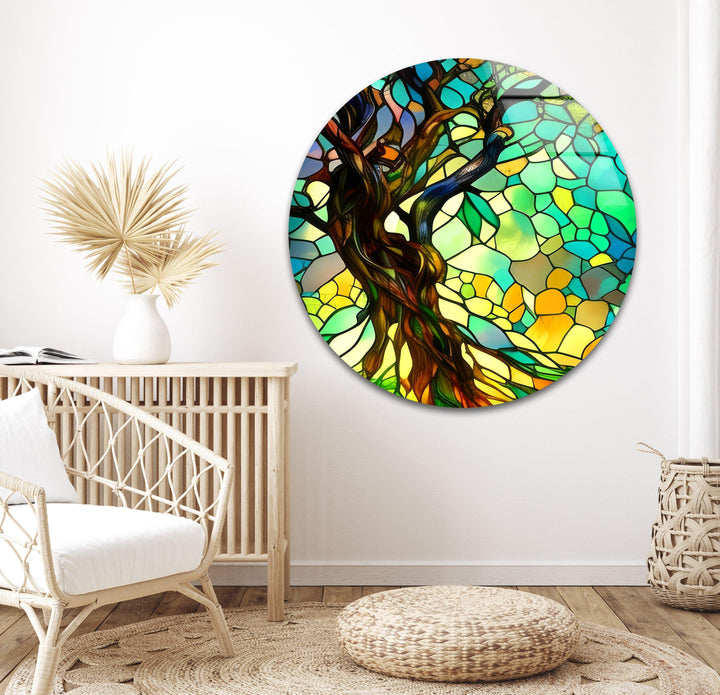 Stained Gnarled Tree Glass Wall Art glass wall decor, glass wall art decor