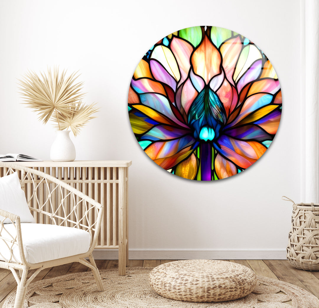 Stained Lotus Flower Glass Wall Art, photo print on glass, prints on glass wall art