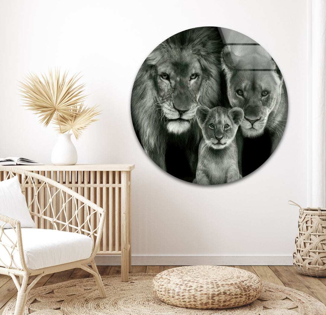 Lion Family Glass Wall Art Glass Printing Wall Art, Print photos on glass