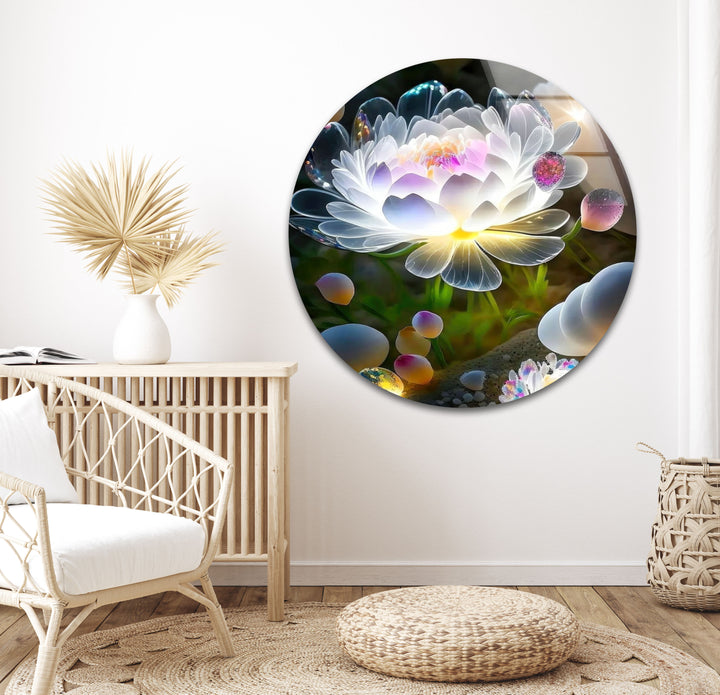 Glowing Lotus Flower Glass Wall Art, art glass wall art, glass wall art pictures