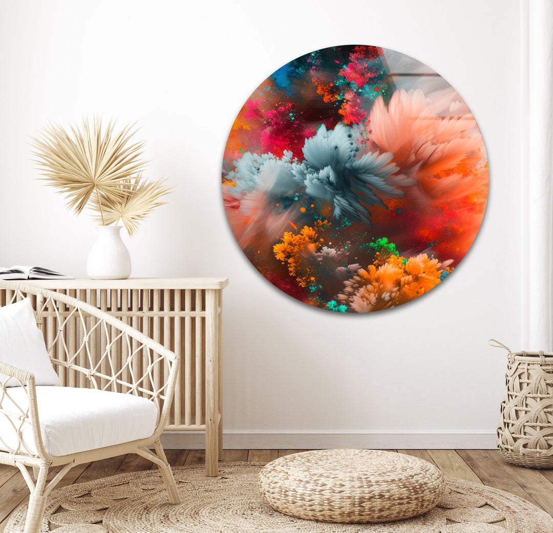 Explosions of Colors round Glass Wall Art