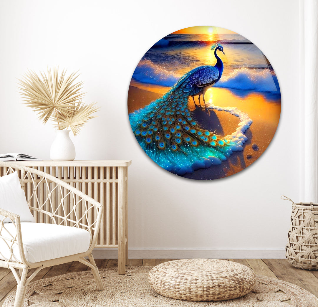 Colorful Peacock Glass Wall Art glass pictures for Wall, glass prints wall art