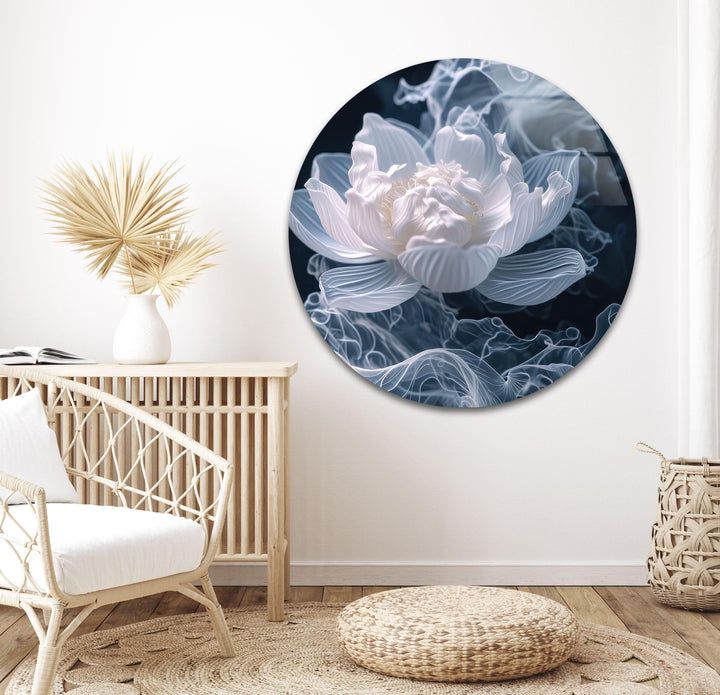 Smoke White Flower Glass Wall Art, large glass photo prints, glass wall photos