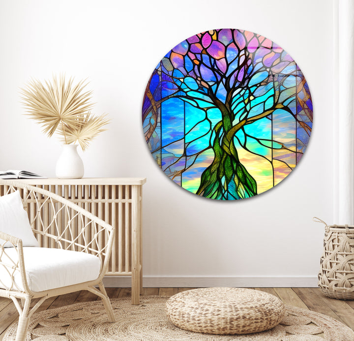 Stained Purple Life of Tree Glass Wall Art print on glass, glass printed photos