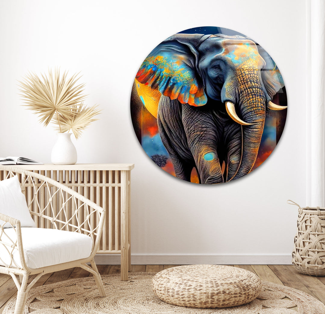 Elephant With Moon Glass Wall Art             glass wall decor, glass wall art decor