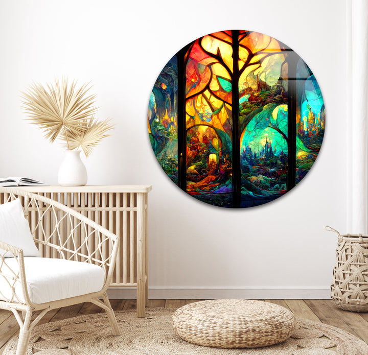 Castle & Forest Stained Glass Wall Art art glass wall art, glass wall art pictures