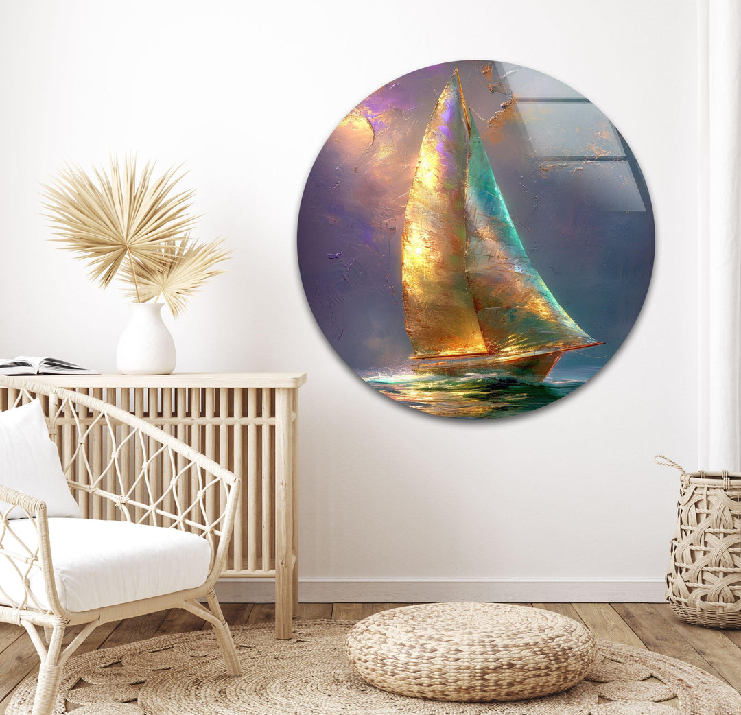 Bright Sailboat Glass Wall Art