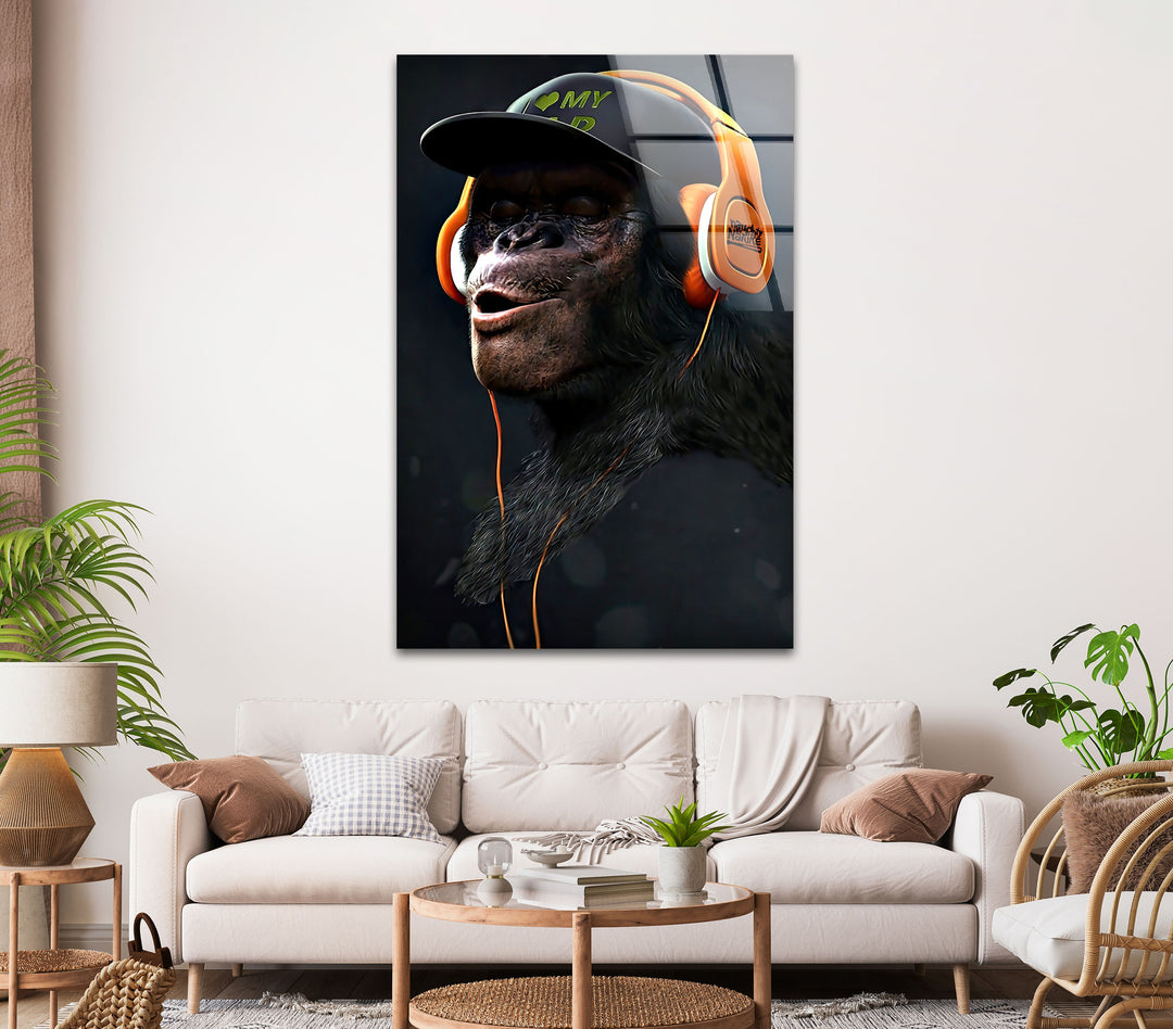 Hiphop Monkey Glass Wall Art glass art painting, glass art for the Wall