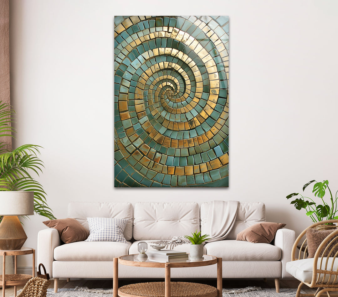 Golden Spiral Design Mosaic Glass Wall Art