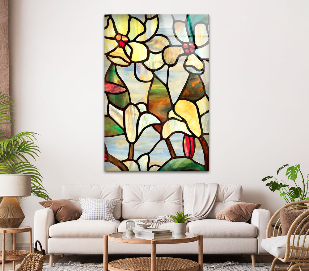 Stained Floral Glass Wall Art,  glass wall decor, glass wall art decor