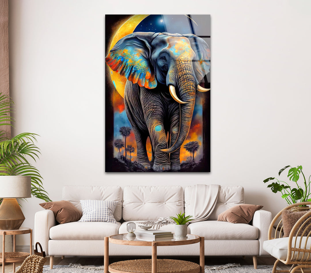 Elephant With Moon Glass Wall Art glass image printing, glass prints from photos