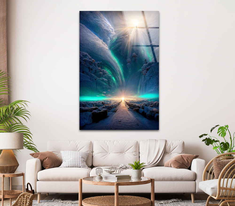 Frozen Waterfall With a Tree Glass Wall Art Glass Printing Wall Art, Print photos on glass