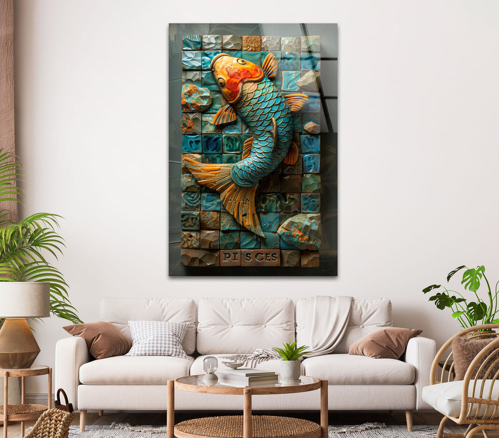 Mosaic Fish Glass Wall Art photo print on glass, prints on glass wall art