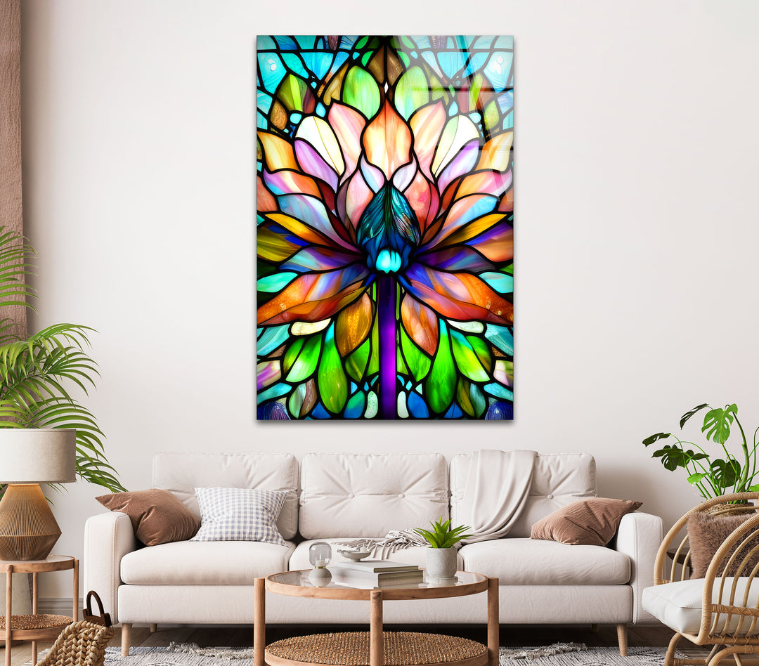 Stained Lotus Flower Glass Wall Art, custom glass pictures, glass art prints