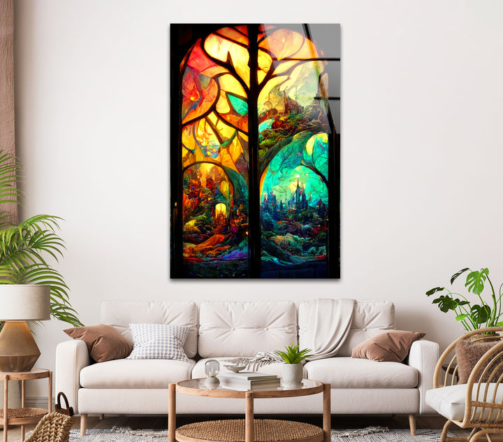 Castle & Forest Stained Glass Wall Art glass photo prints, glass picture prints