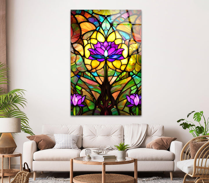 Stained Purple Flowers Glass Wall Art glass photo prints, glass picture prints