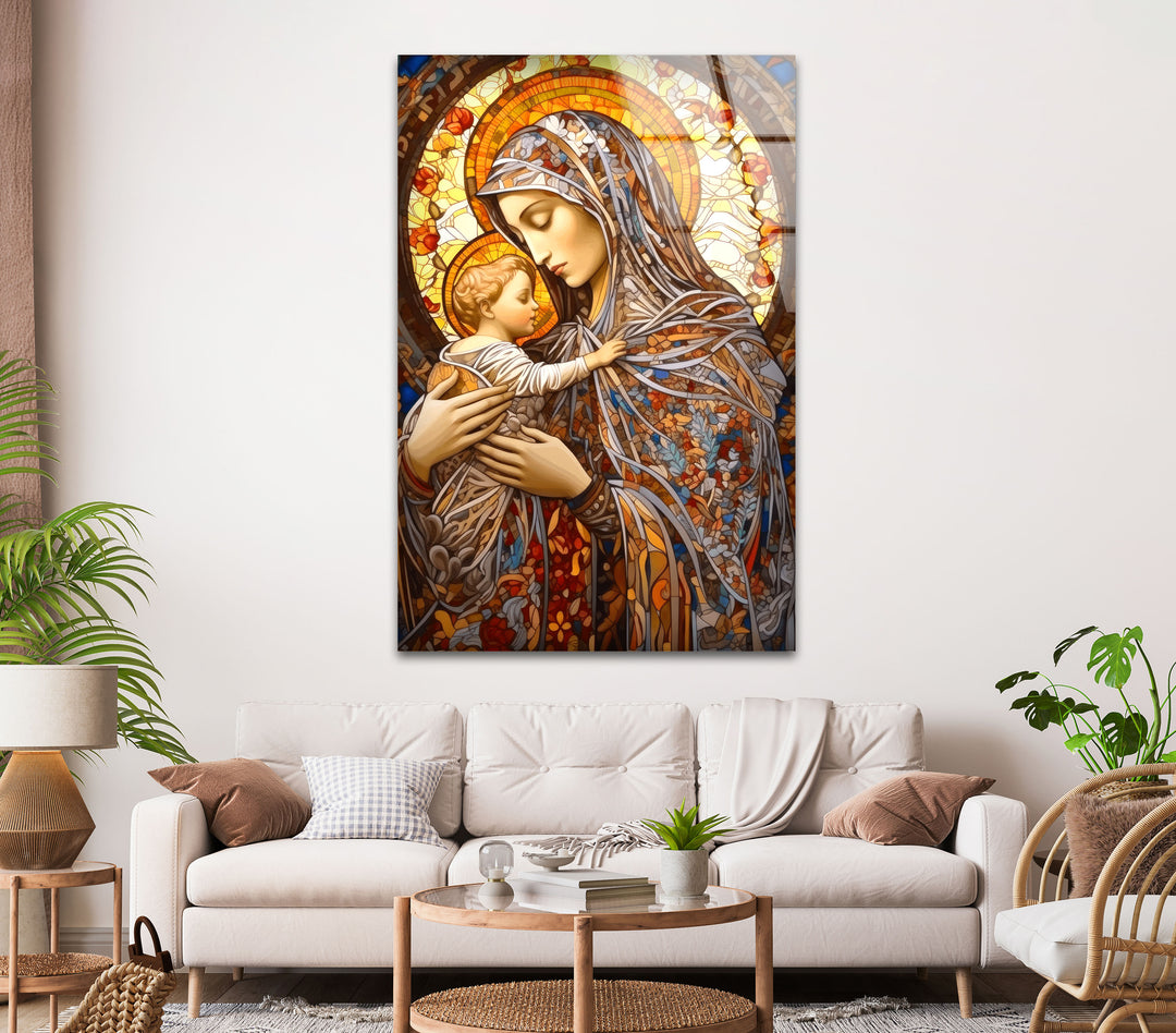 Jesus and Virgin Mary Tempered Glass Wall Art - MyPhotoStation Transform your space with elegant Tempered Glass Wall Art. From custom glass pictures to abstract glass art, find the perfect piece for your living room. Our glass photo prints and picture on glass options ensure vivid, lasting beauty. Shop now for vibrant wall decor and fast, free delivery.