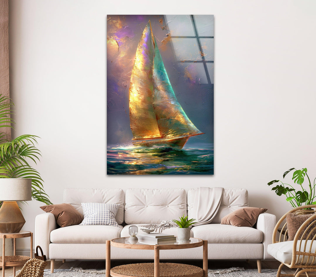 Bright Sailboat Glass Wall Art