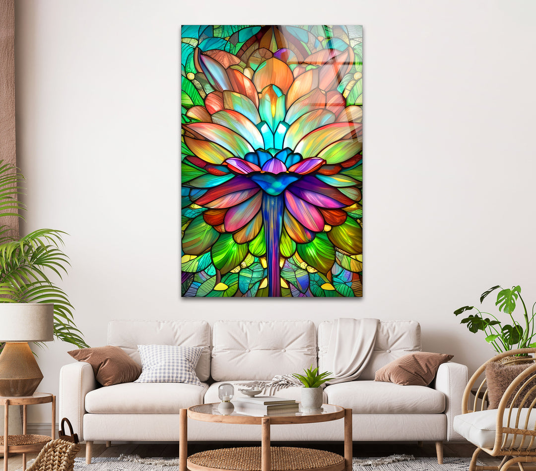 Stained Glass Lotus Flower Glass Wall Art, glass wall decor, glass wall art decor