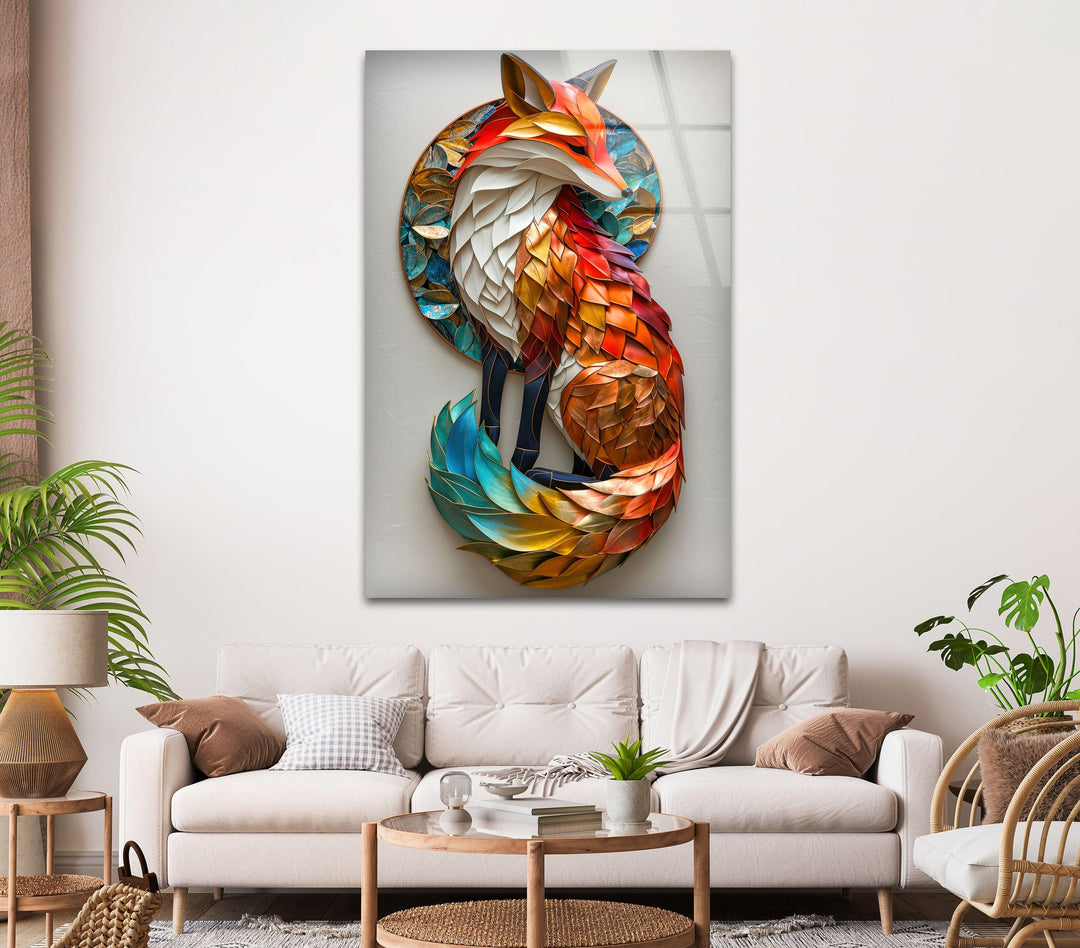 Colored Fox Glass Wall Art glass pictures for Wall, glass prints wall art