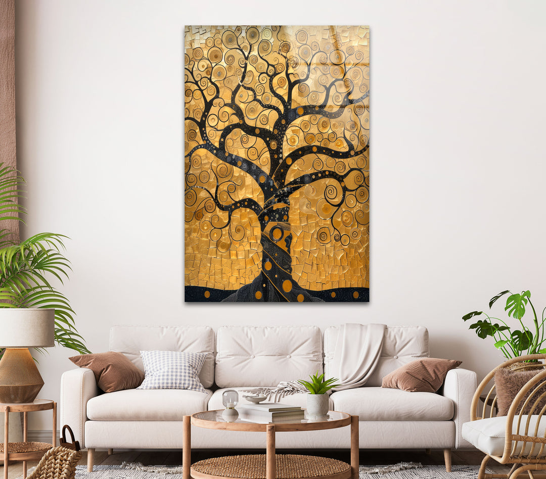 Mosaic Golden Tree Of Life Glass Wall Art, glass wall decor, glass wall art decor