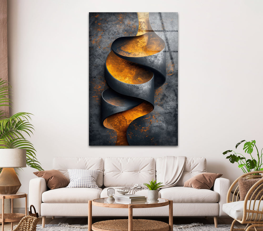 Surreal Metal with Copper Stripes Glass Wall Art