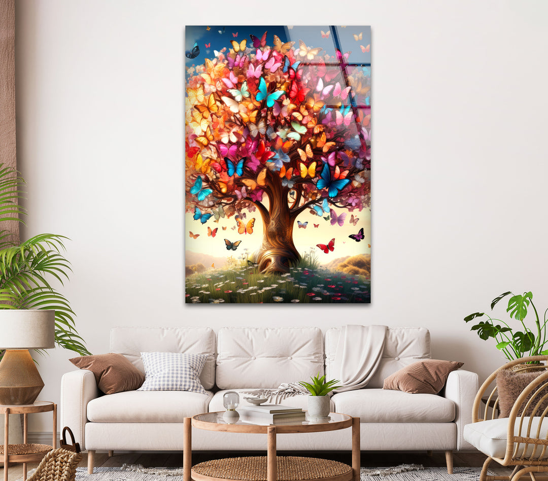 Butterfly Tree Glass Wall Art Glass Printing Wall Art, Print photos on glass