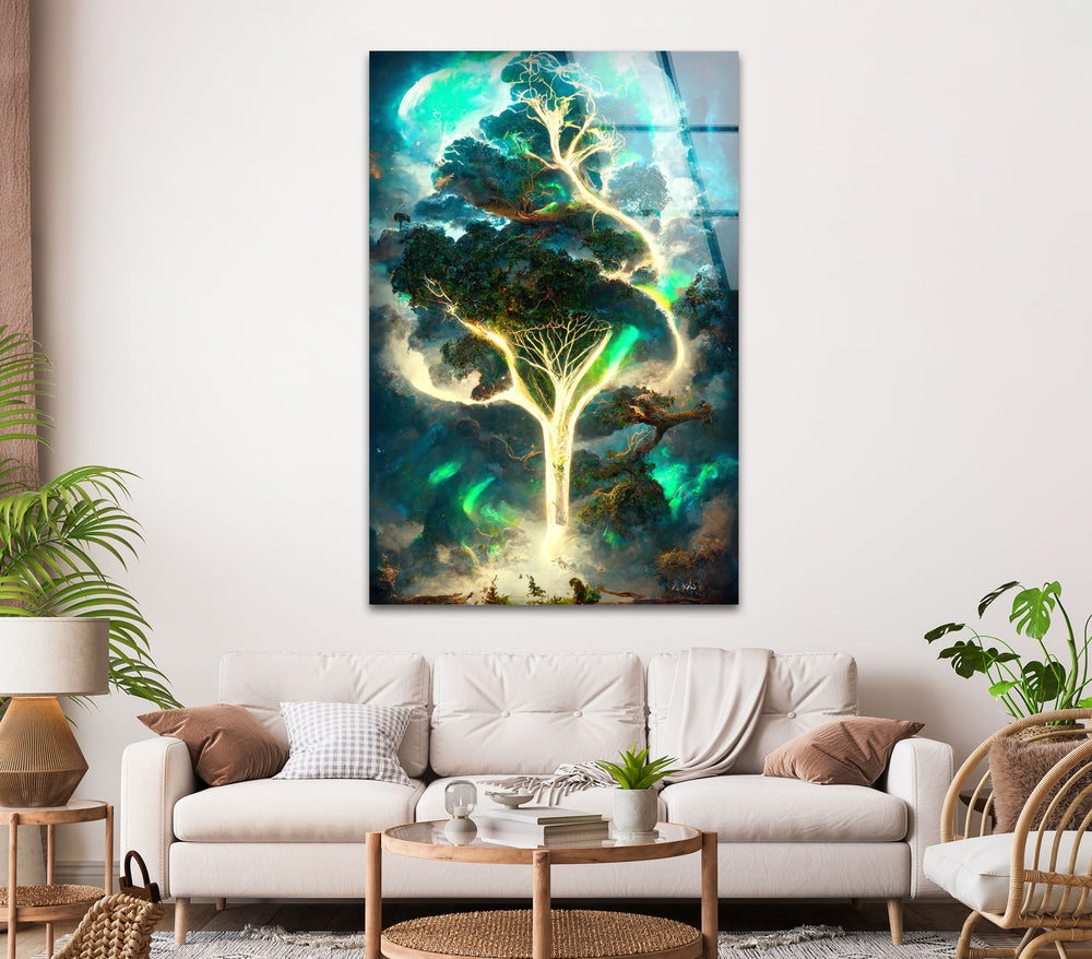 Abstract Tree Of Life Glass Wall Art, picture on glass wall art, photos printed on glass