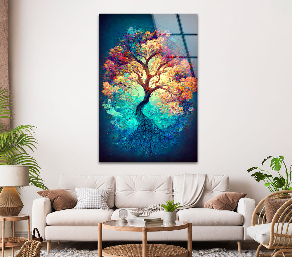 Old Big Green Tree Glass Wall Art, picture on glass wall art, photos printed on glass