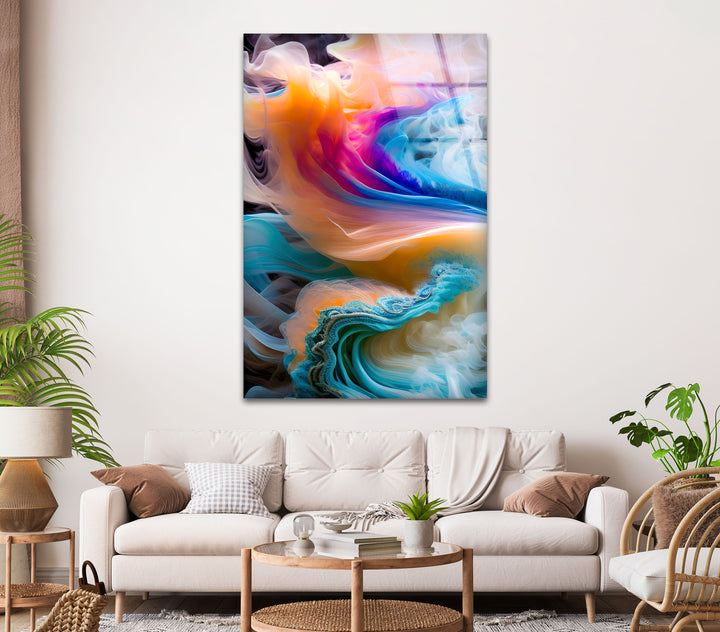 Rainbow Coloured Smoke Glass Wall Art, photo print on glass, prints on glass wall art