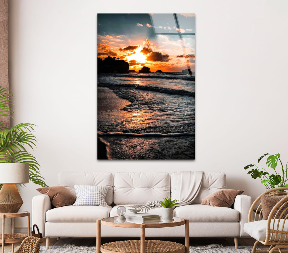 Seashore Sunset Glass Wall Art glass image printing, glass prints from photos