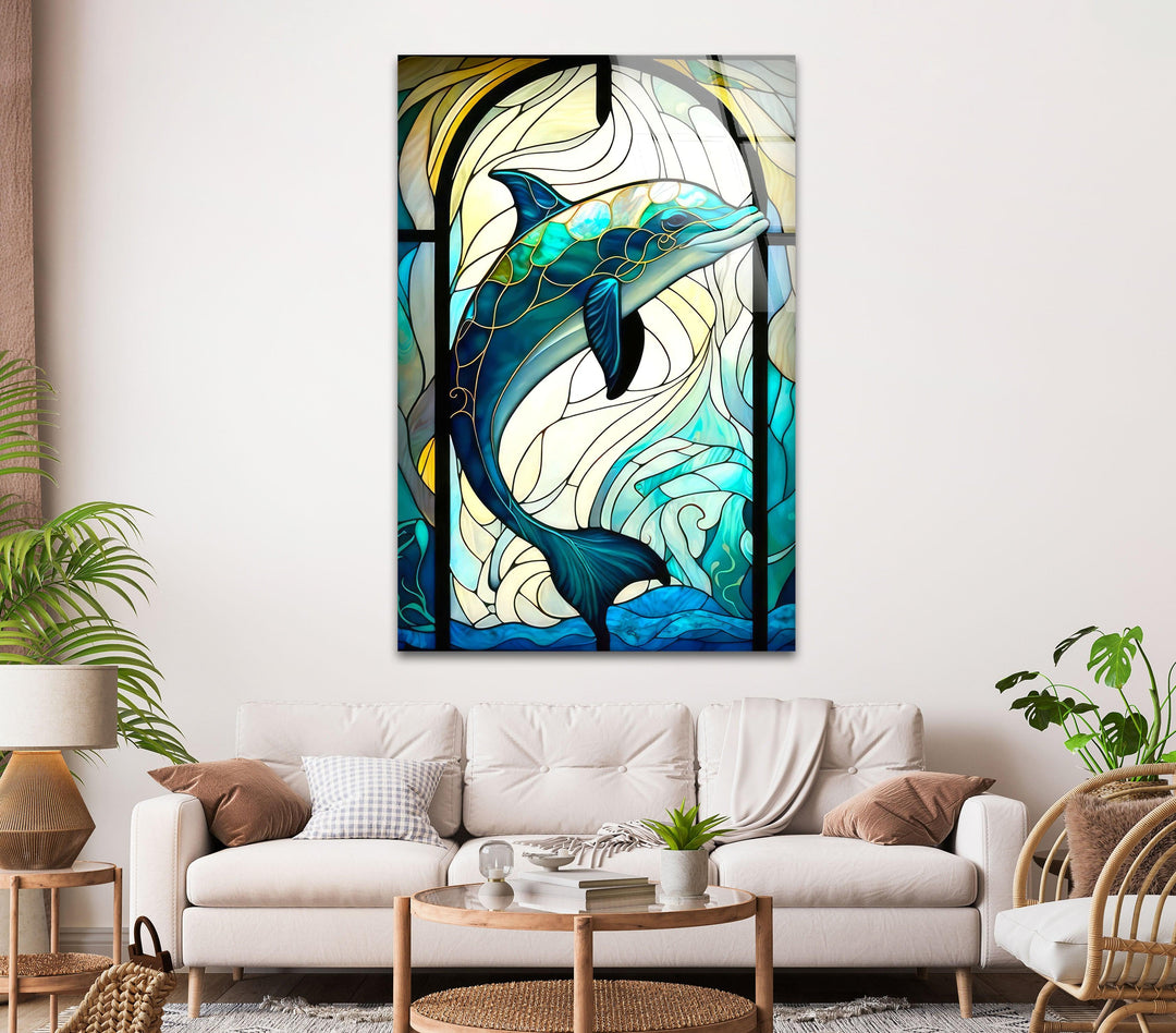 Diamond Dolphin Glass Wall Art photo print on glass, prints on glass wall art