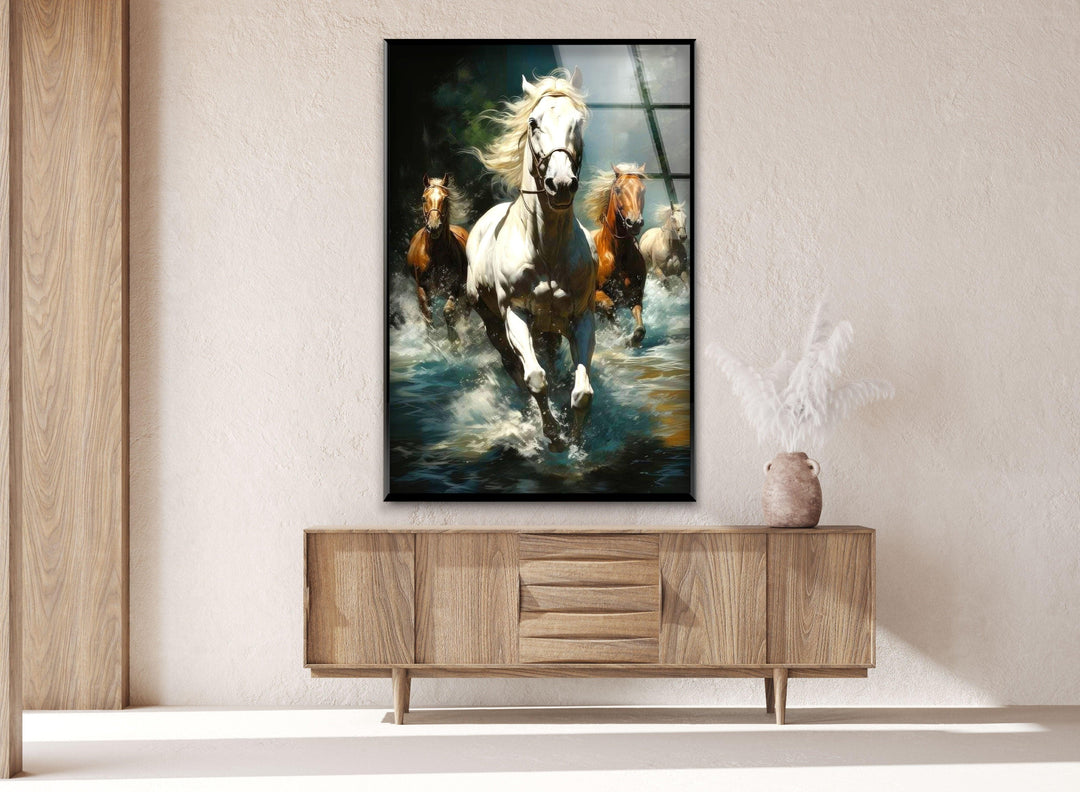 Horses Running Glass Wall Art glass art painting, glass art for the Wall