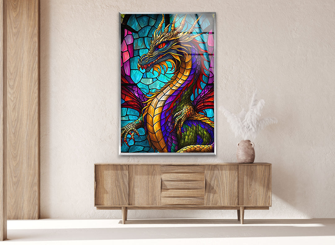 Evil Dragon Glass Wall Art glass art painting, glass art for the Wall