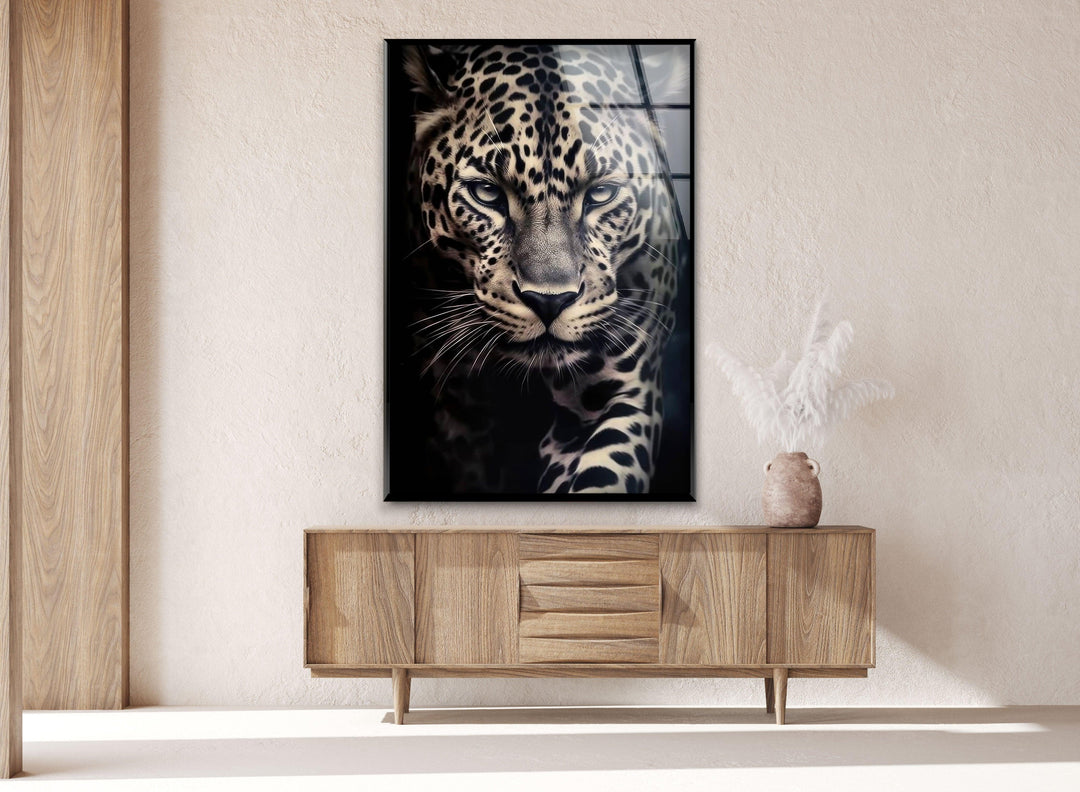 Leopard Portrait Glass Wall Art glass image printing, glass prints from photos