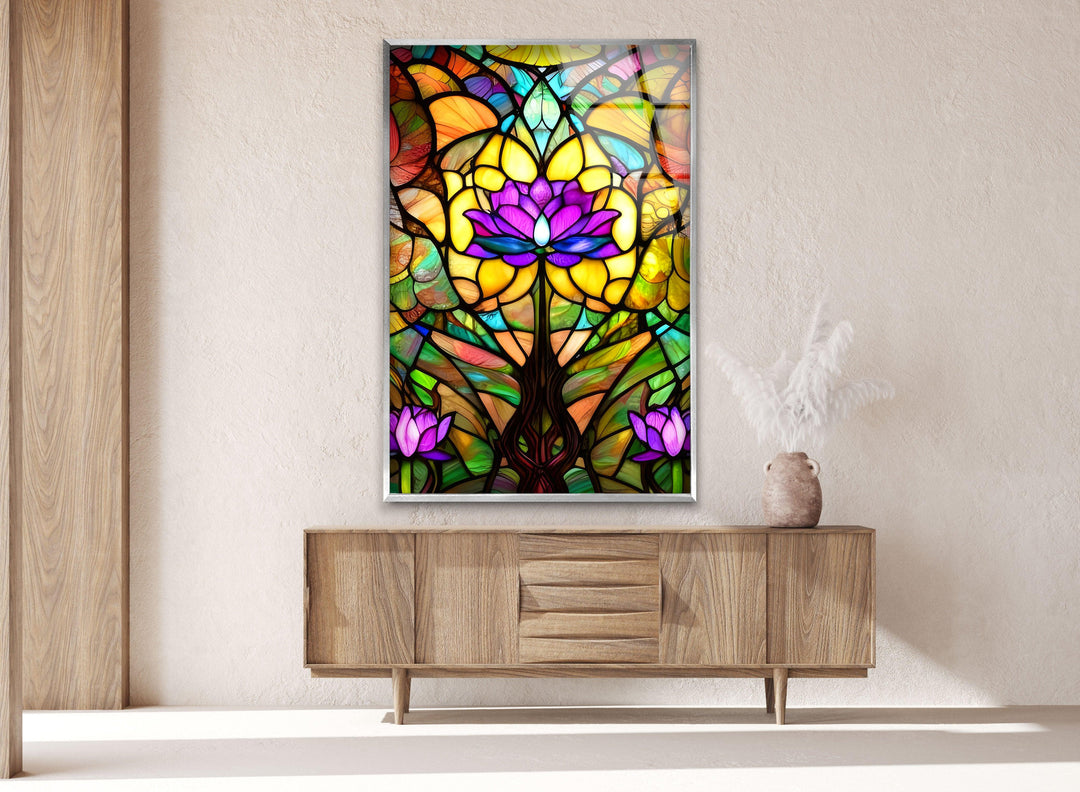 Stained Purple Flowers Glass Wall Art Glass Printing Wall Art, Print photos on glass