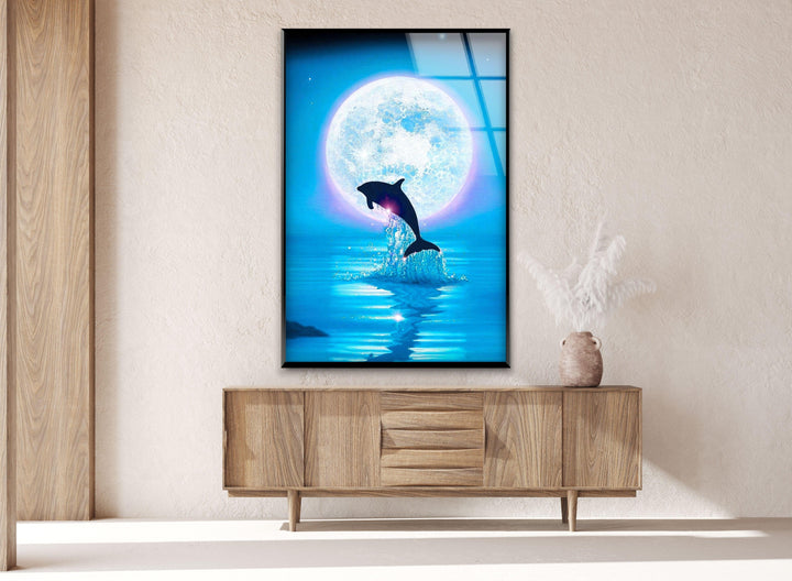 Night Dolphin Glass Wall Art glass pictures for Wall, glass prints wall art