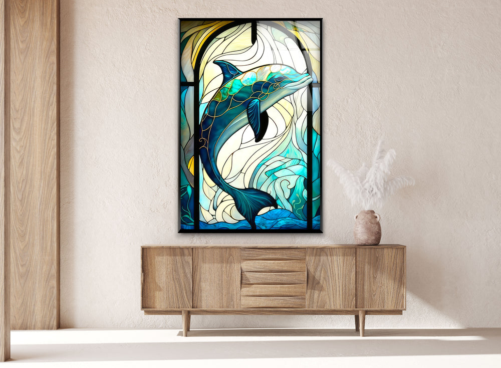 Diamond Dolphin Glass Wall Art custom glass pictures, glass art prints