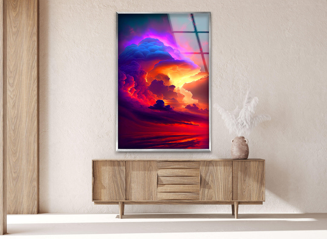 Colorful Clouds at Sunset Glass Wall Art glass art painting, glass art for the Wall