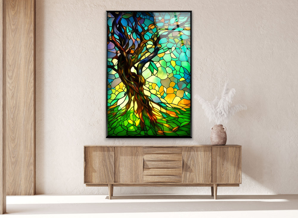 Stained Gnarled Tree Glass Wall Art picture on glass wall art, photos printed on glass