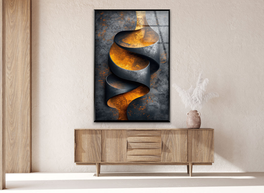 Surreal Metal with Copper Stripes Glass Wall Arts