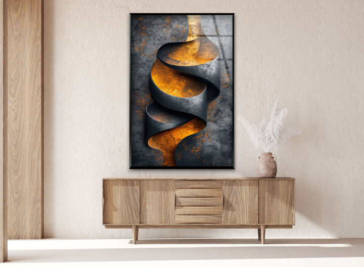 Surreal Metal with Copper Stripes Glass Wall Arts