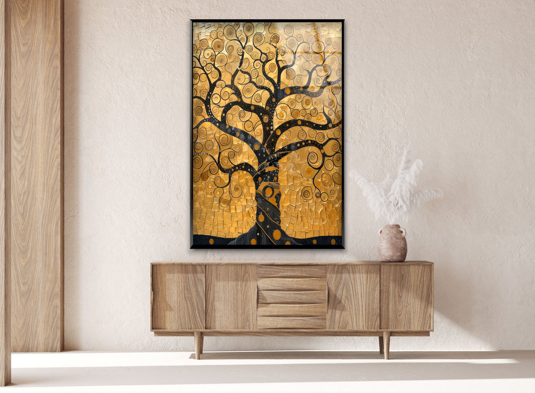 Mosaic Golden Tree Of Life Glass Wall Art, glass art painting, glass art for the Wall