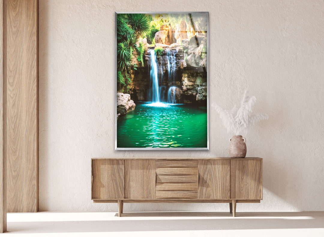 Waterfall Pool Glass Wall Art print on glass, glass printed photos