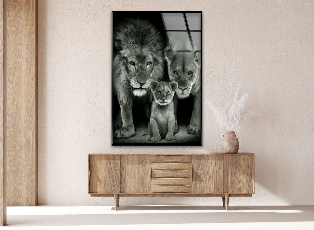 Lion Family Glass Wall Art large glass photo prints, glass wall photos