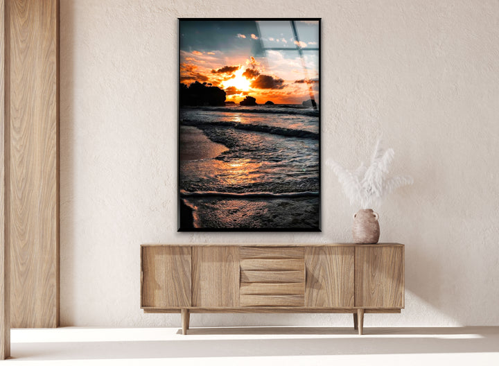 Seashore Sunset Glass Wall Art glass pictures for Wall, glass prints wall art