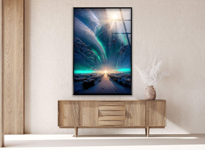 Frozen Waterfall With a Tree Glass Wall Art glass image printing, glass prints from photos